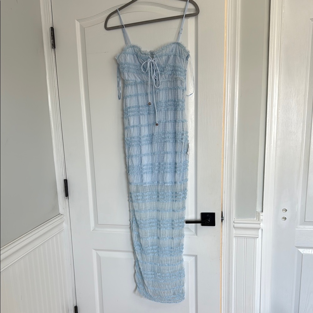 Blue Sleeveless Spaghetti Strap Maxi Sundress